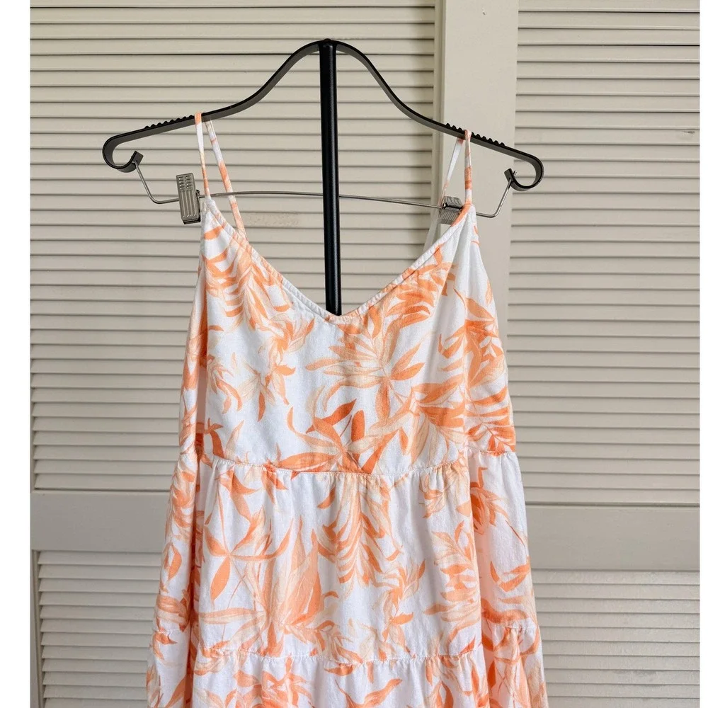 Abercrombie & Fitch Orange Tropical Leaf Tiered Maxi Dress Large Tie Back Cutout